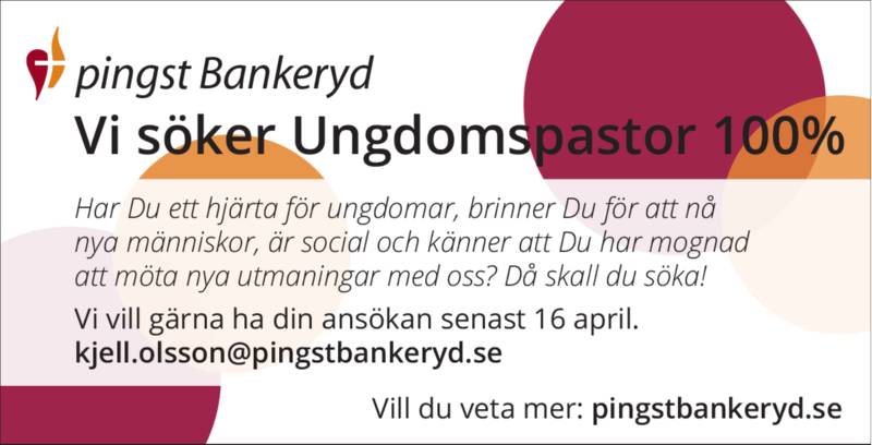 Vi söker ny ungdomspastor